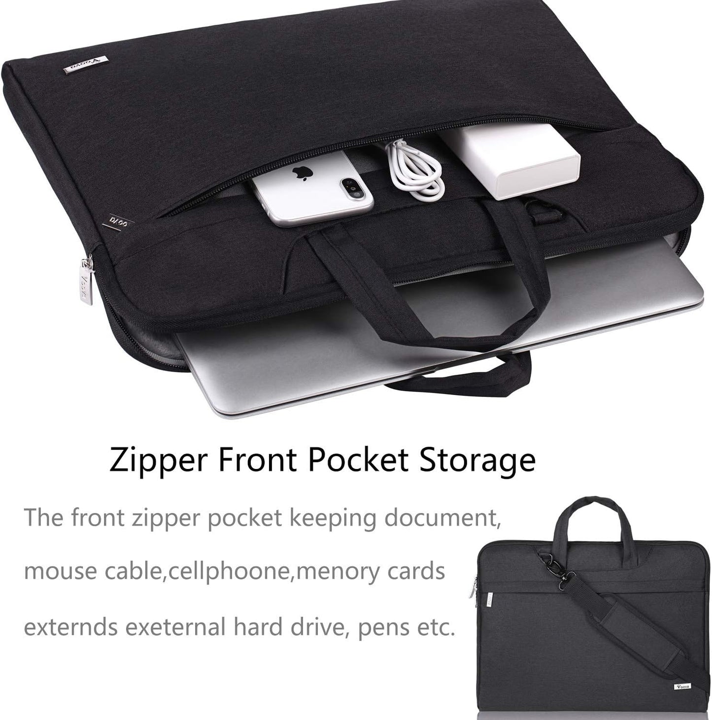 Voova Laptop Bag 17 17.3 Inch Waterproof Laptop Sleeve Case with Shoulder Straps & Handle, Computer Case Cover Slim Briefcase Compatible with 17-18” Hp Dell Asus Acer, Black