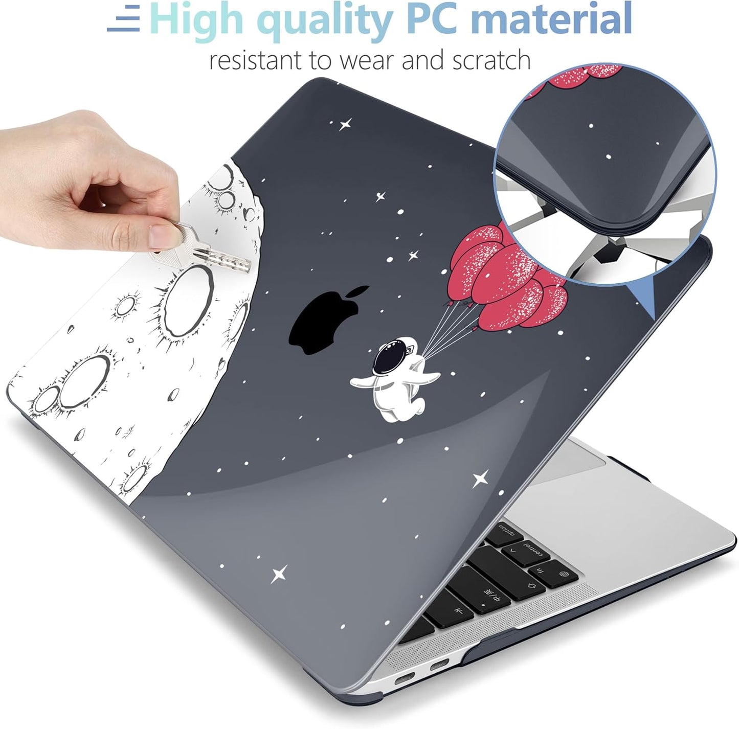 MEEgoodo for MacBook Air 13.3 inch Case 2021 2020 2019 2018 A2337 M1 A2179 A1932, Laptop Shell for MacBook Air M1 with Keyboard Webcam Cover & Trackpad Film & Type C Adapter,Spaceman Fly With Balloons