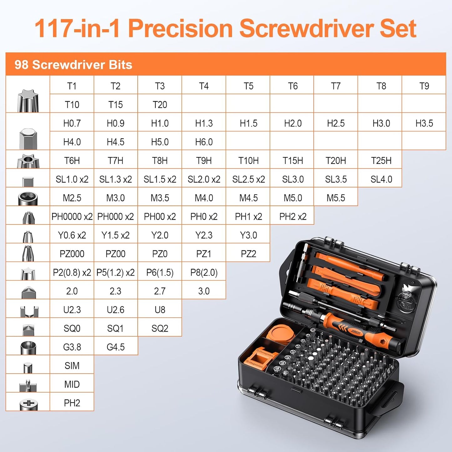 JOREST 117 in 1 Precision Screwdriver Set, Tool Gifts for Men, Mini Repair Tool Kit with Torx Triwing Bits, Repair for Computer, Macbook, Laptop, PC, RC, PS5, iphone, Electronics, XBOX, Glasses