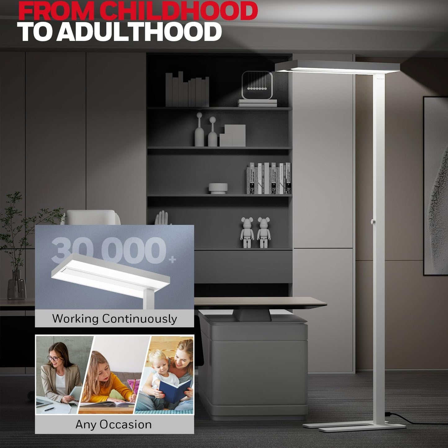 Honeywell LED Floor Lamp Modern - 02E Sunturalux Eye Caring Standing Light, 6000LM 60W 4000K Natural Daylight Dimmable Reading Tall Lampara for Home Office Living Room Bedroom