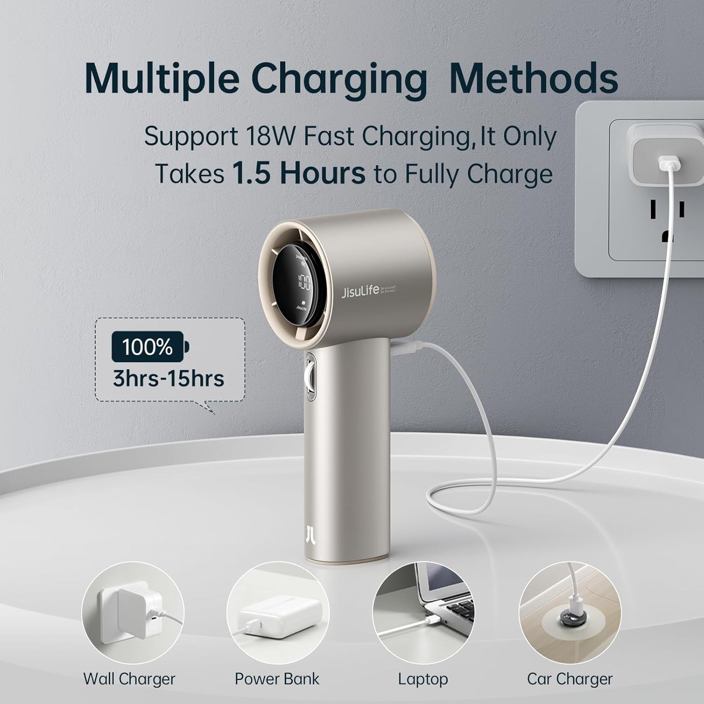 JISULIFE Handheld Fan Pro Series - Extreme Cooling Output: 1-100 Speed Scroll Wheel, Metal Body, Digital Display, 1.5H Fast Charge, 5000mAh-Portable Fan for Travel Outdoor, Gifts for Women Men(Brown)