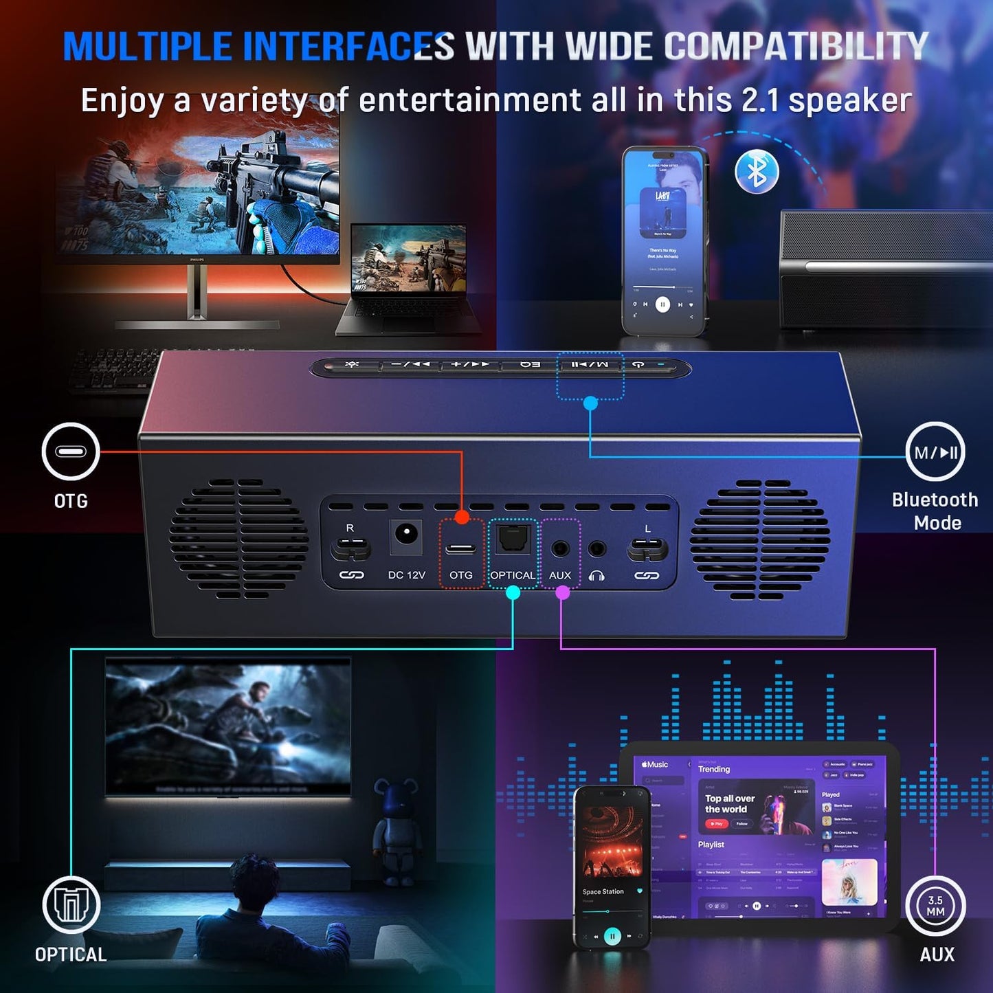 FIFINE Computer Speakers System with Subwoofer, Gaming Speaker for PC with RGB, Volume Control, Monitoring, 3.5mm Aux Input, AC Powered Speakers for Desktop Mobile TV-AmpliGame A22