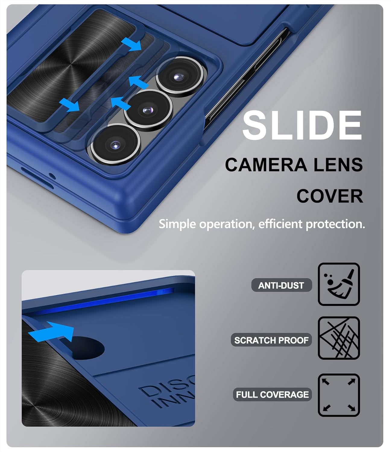 for Samsung Galaxy Z Fold 6 Case with Card Holder & Hinge Protection, Built-in Screen Protector & Camera Cover, Sturdy Durable Protective Multifunctional Wallet Phone Case for Z Fold 6 5G, Blue