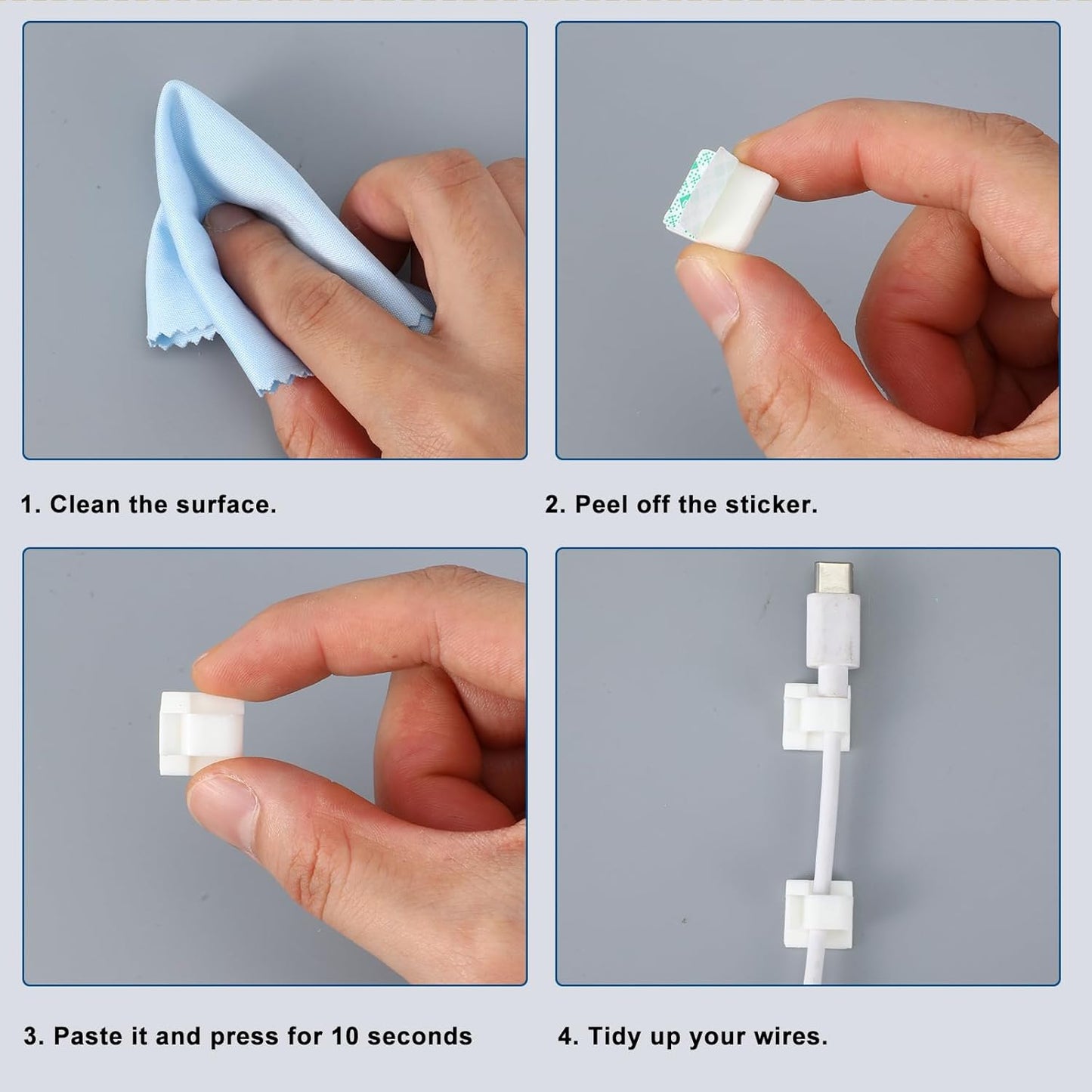 Ethernet Cable Clips Adhesive Cable Ties, 100PCS U Shape Wire Clips Organizer, Cord Management Staples for Ethernet, Wire Holders for Cords Christmas Lights, TV, PC, Desk, Wall, Car