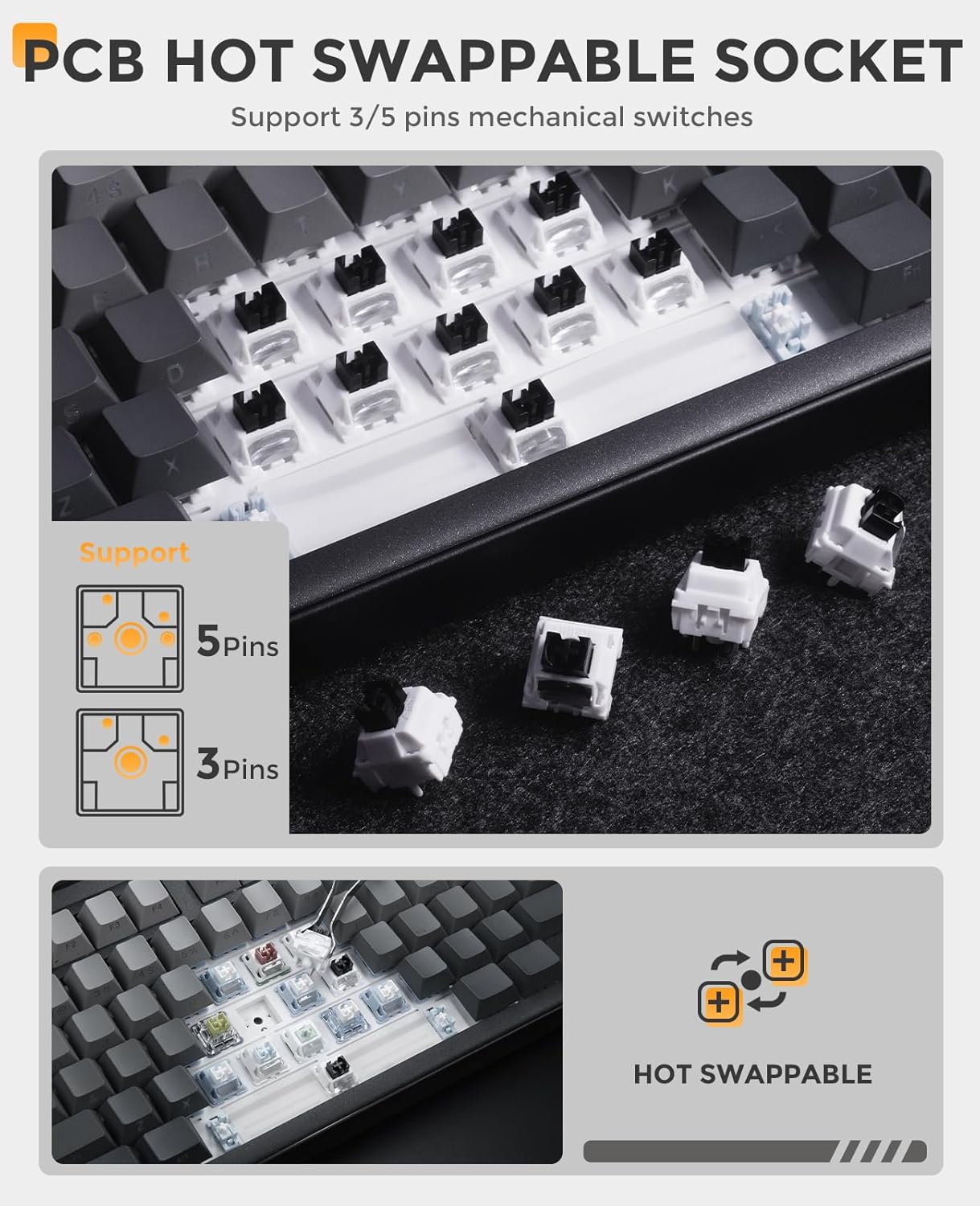 DAREU EK98PRO Wireless Mechanical Keyboard, Gasket Hot Swappable Custom, Pre-lubed Linear Switches, Side Printed PBT Keycaps, BT5.0/2.4GHz/USB-C, RGB Backlit Gaming Keyboard for Win/Mac