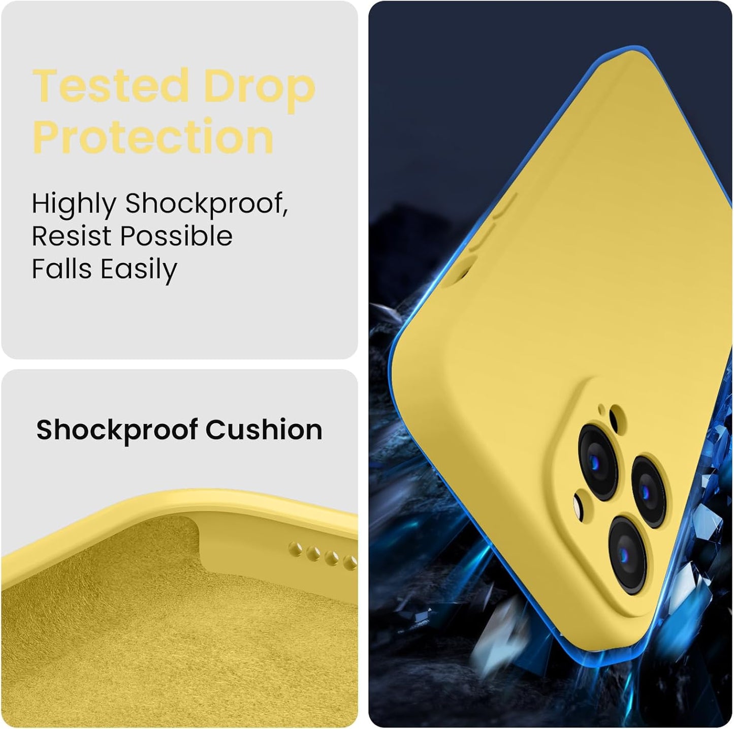 FireNova Designed for iPhone 13 Pro Max Case, Silicone [Camera Protection] Phone Case with [2 Screen Protectors], Soft Anti-Scratch Microfiber Lining Inside, 6.7 inch, Yellow