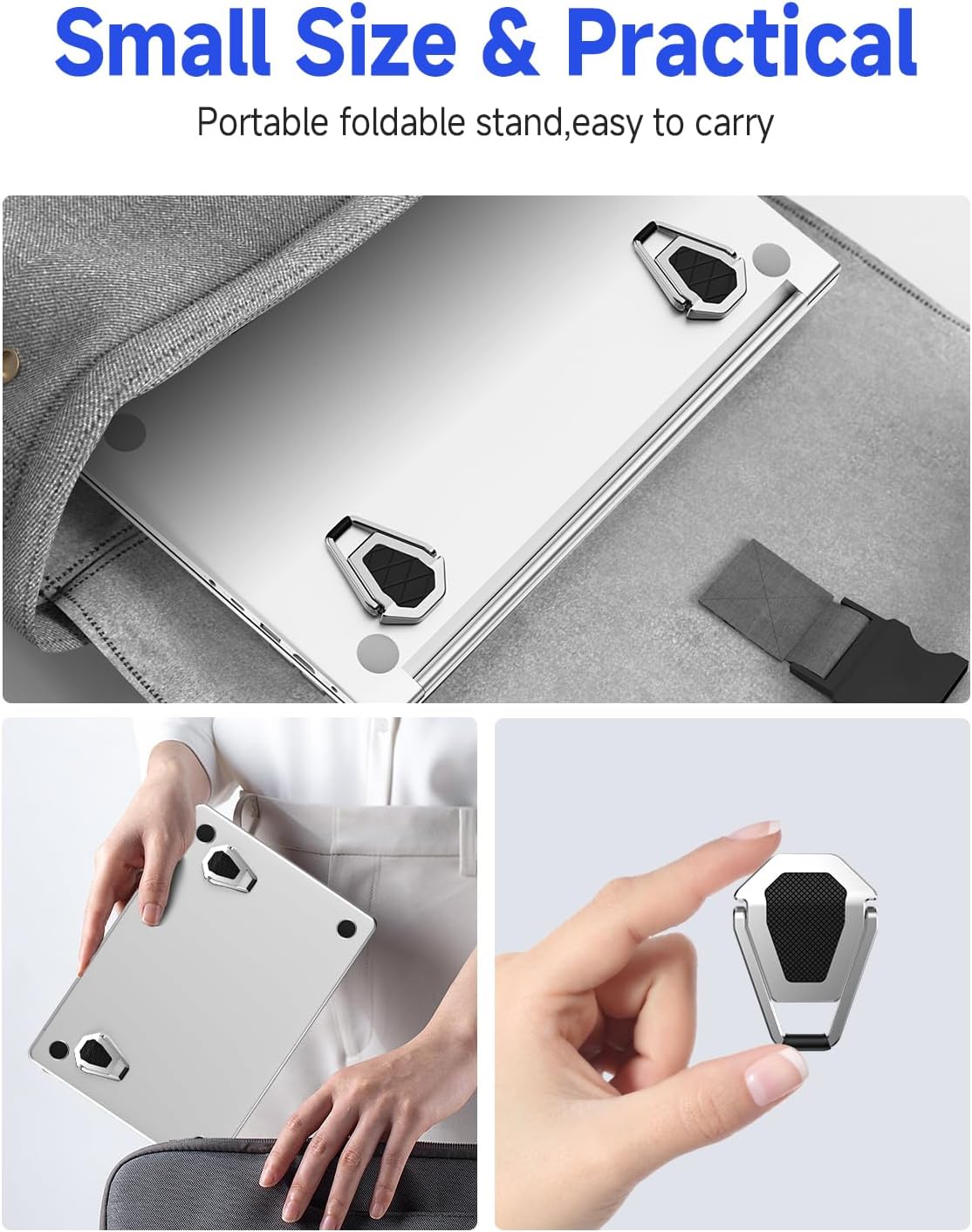 Portable Laptop Stand, Mini Aluminum Keyboard Riser,Foldable Cooling Pad,Ergonomic Adjustable Laptop Stand Holder for 11.6-17 Inch Laptops for MacB00k Air/Pro,Silver