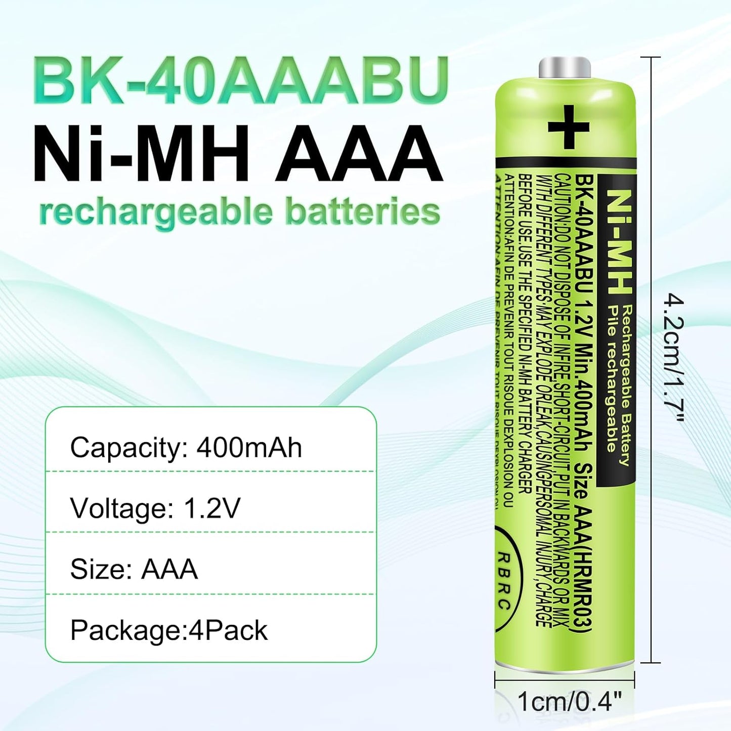4 Pack BK-40AAABU Ni-MH AAA Rechargeable Battery for Panasonic,1.2v 400mah Rechargeable AAA Batteries Panasonic Cordless Phones, Electronics,Remote Controls