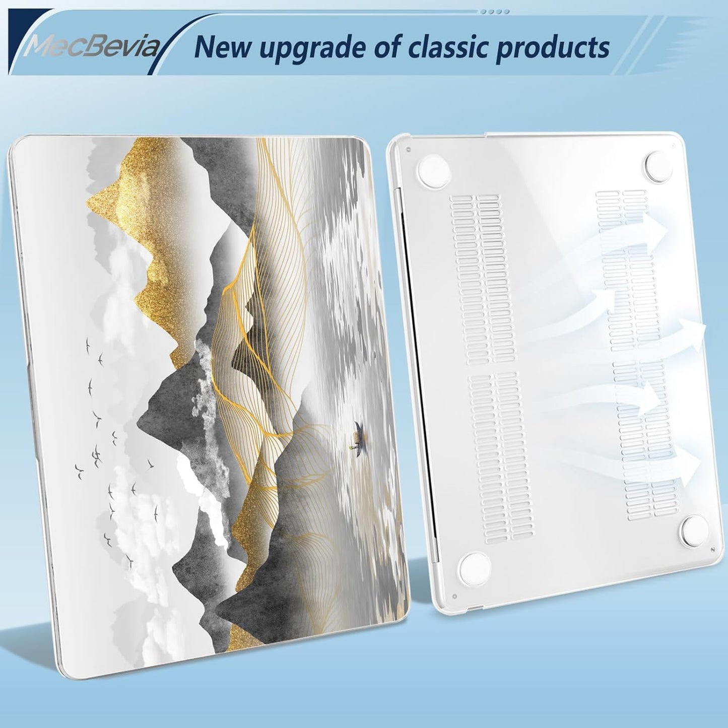 Compatible with MacBook Air 15 inch Case, M4 A3241/M3 A3114/M2 A2941 (Released 2025 to 2023), Hard Shell, Keyboard Cover, Screen Protector, Webcam Cover & Type-C Adapter, Inked Mountain