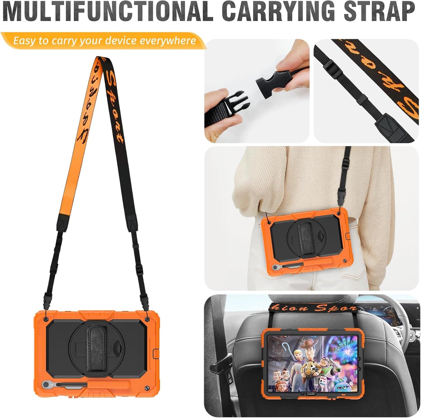 HXCASEAC Case for Galaxy Tab S10 FE / S9 FE 5G 10.9 inch, Shockproof Design with Screen Protector, 360° Hand Strap Stand, S Pen Holder, Heavy Duty Protective Samsung S9 FE / S10 FE Tablet Case,Orange