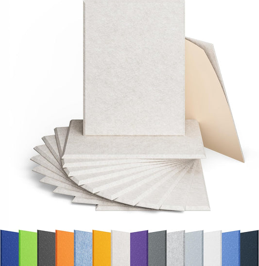 12 Pack Acoustic Panels Self Adhesive Sound Proof Foam, High Density Sound Acoustic Panel, 16X12X0.4 Inch 4:3 Rectangle Panels in Home, Office, Reccording Room, Studio,and more(Beige)