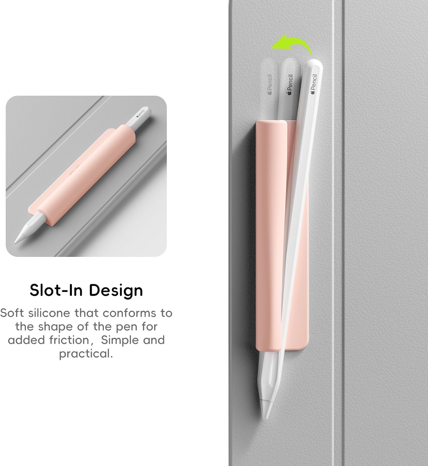 ELETIUO Silicone Pencil Holder Sleeve,Compatible with Apple Pencil (USB-C),Apple Pencil 1st/ 2nd Generation,Strong Adhesive Sticky Attached to iPad Case for Stylus Pens,Pink