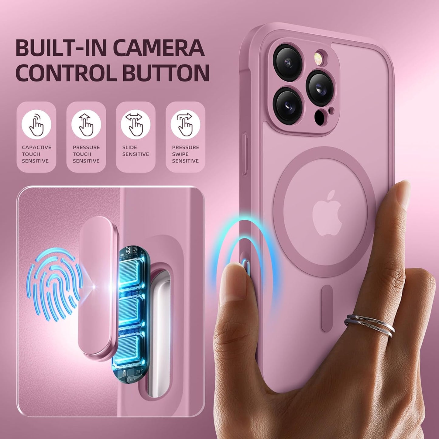 BERFY Magnetic for iPhone 16 Pro Max Case, Compatible with MagSafe, [Built-in 9H Tempered Glass Screen Protector & Camera Protection] Full Body Matte Phone case for 16 Pro Max, Palevioletred