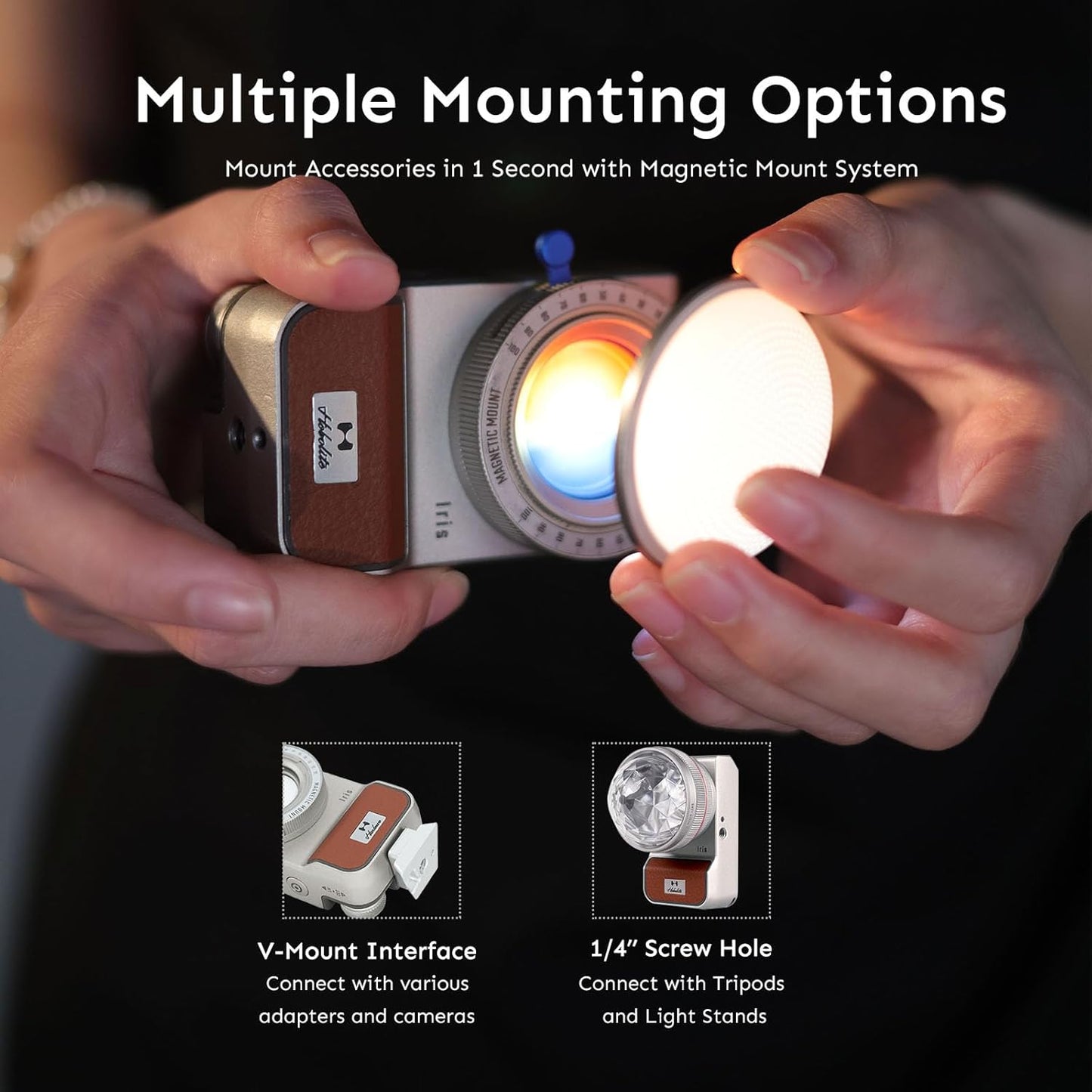 Iris Portable LED Photography Light Creator Kit with LCD Display, App Control, CRI/TLCI 96+, 2700-6500K Bi-Color On Camera Light for Content Creators, 5W, Black