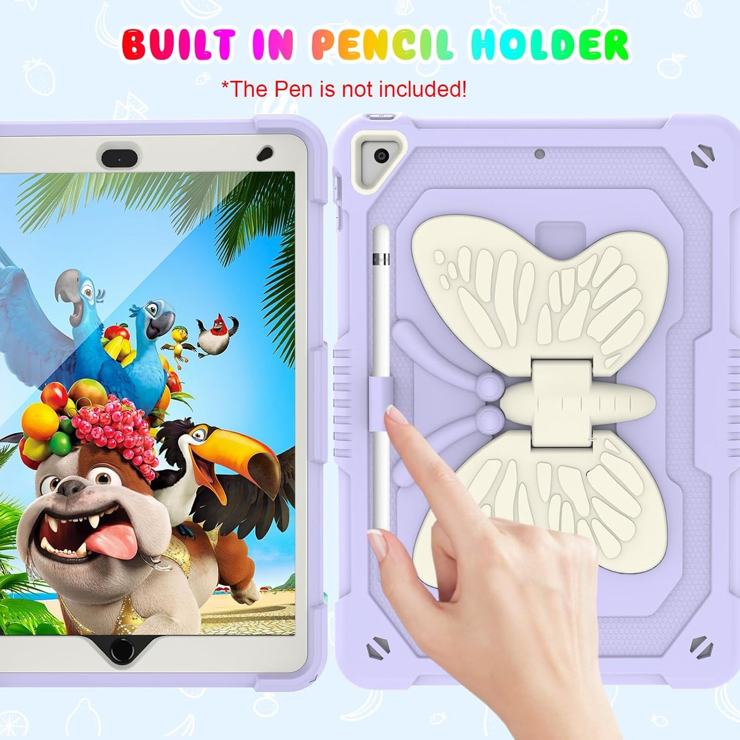 BLOSOMEET Lavender Purple Case for iPad 10.2 Inch with Tempered Glass Screen Protector,iPad 9th/8th/7th Gen Cover with Stand Pencil Holder & Shoulder Strap for Women