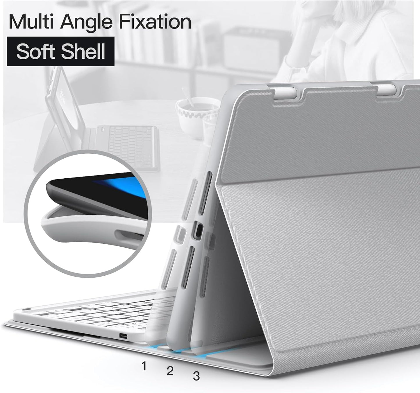 JETech Keyboard Case for iPad 10.2-Inch (2021/2020/2019 Model, 9th/8th/7th Generation) with Pencil Holder, Magnetic Detachable Bluetooth Wireless Keyboard, Soft TPU Back Stand Cover (Silver)