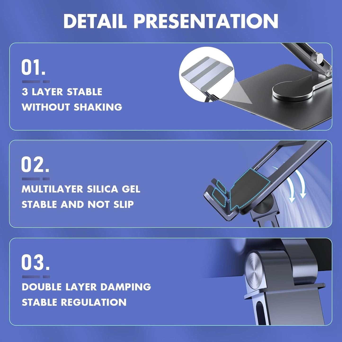 360° Rotating Tablet Stand - Adjustable iPad Tablet Holder for Desk, Foldable iPad Swivel Stand for Home & Office (Charcoal Gray)