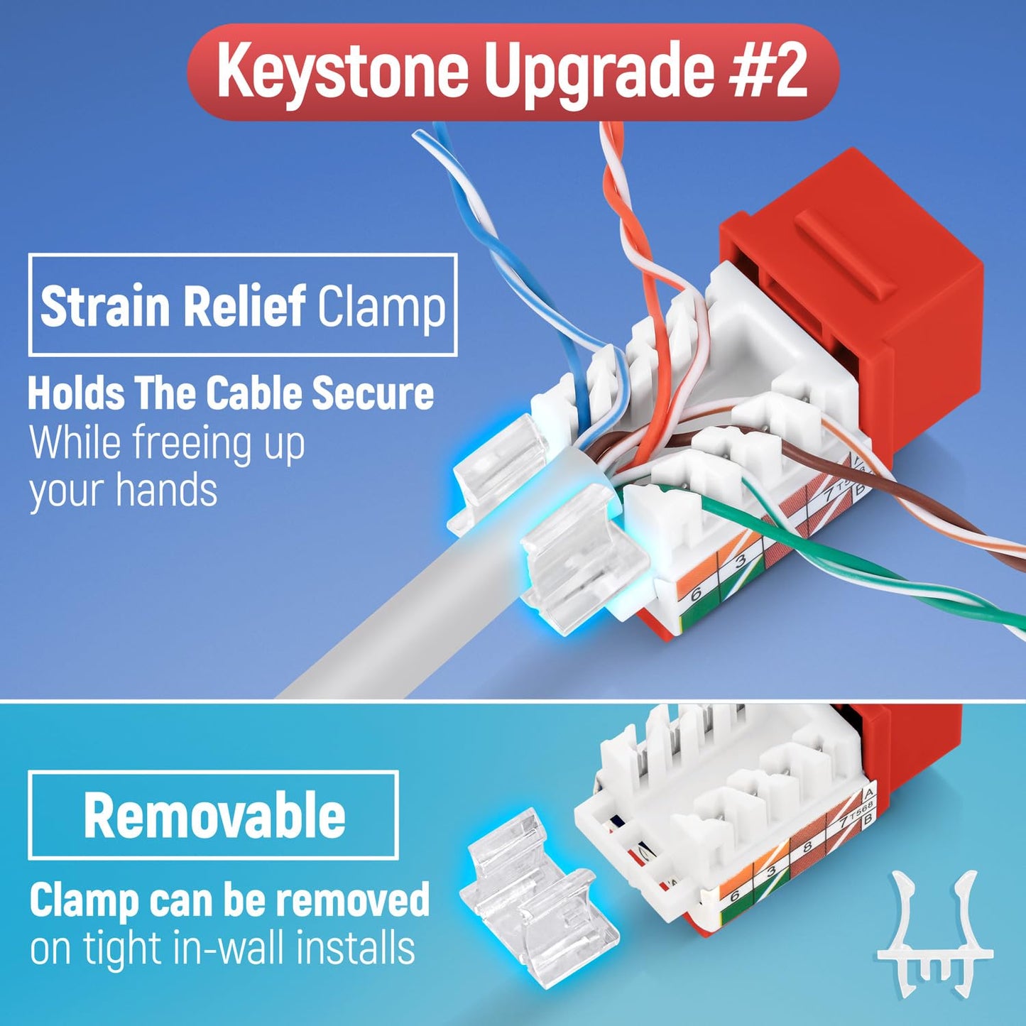 Everest 45° Angled RJ45 Cat6A Keystone Jacks 50-Pack in Orange - Slim Profile Female RJ45 Connectors - Cat 6A Keystone Jack - Compatible with 45° Angled Speed Termination Tool - 45Term (B0BL3GS7ZY)