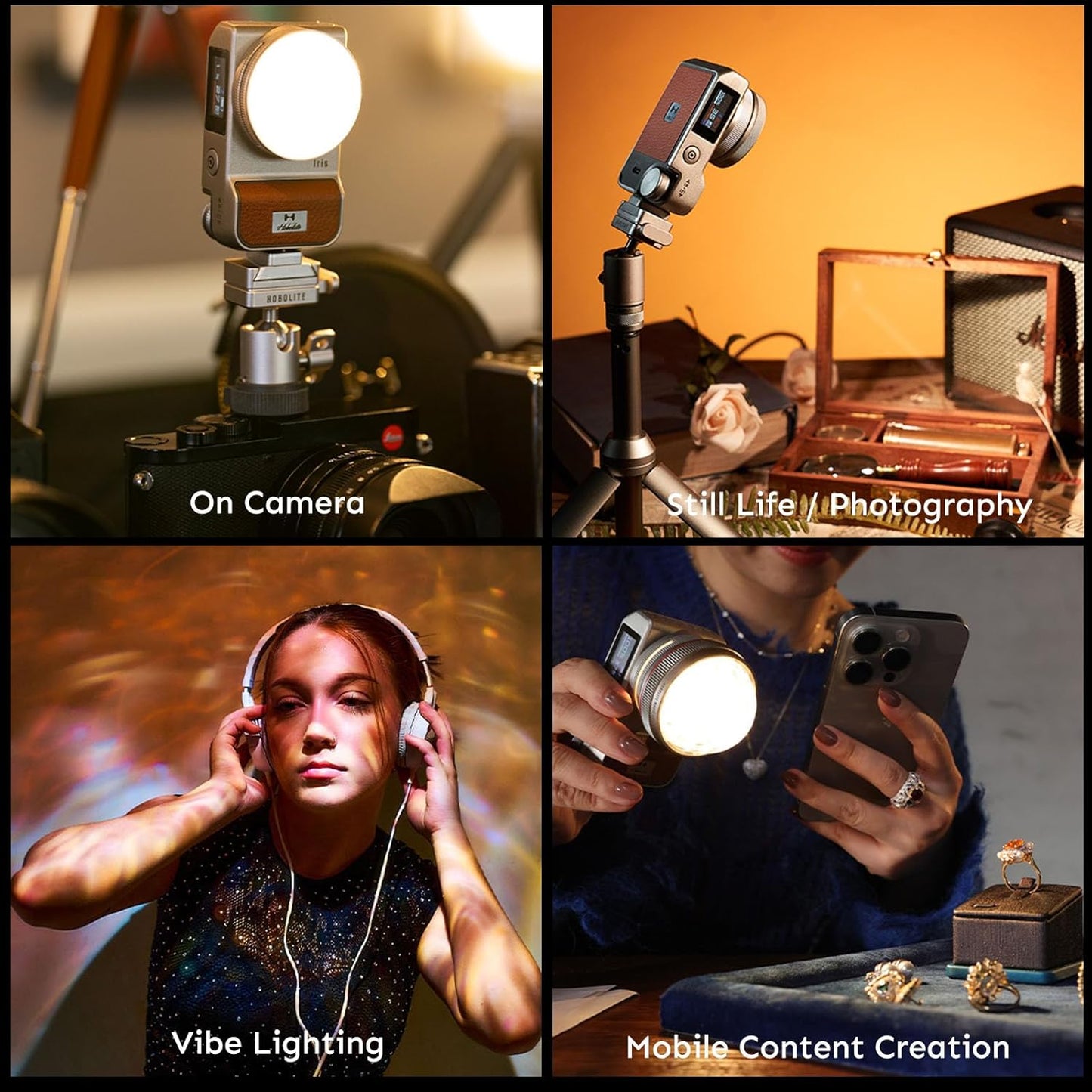 Harlowe Iris Content Creator Lighting Kit Portable 5W Bi-Color Camera Light 2700K-6500K Dimmable CRI/TLCI 96+, IP54, App Control LED Light for Photography and Video Recording, Standard Kit