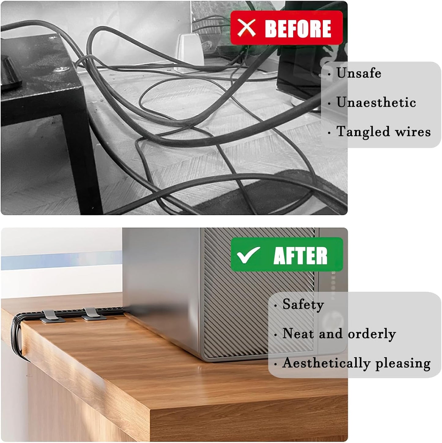 80PCS Hook and Loop Cable Ties, Hook and Loop Cable Straps, Under Desk Cable Management, Adhesive Cable Clips, Sticky-Back Cord Organizer for Desk, Household & Office Organization (White)