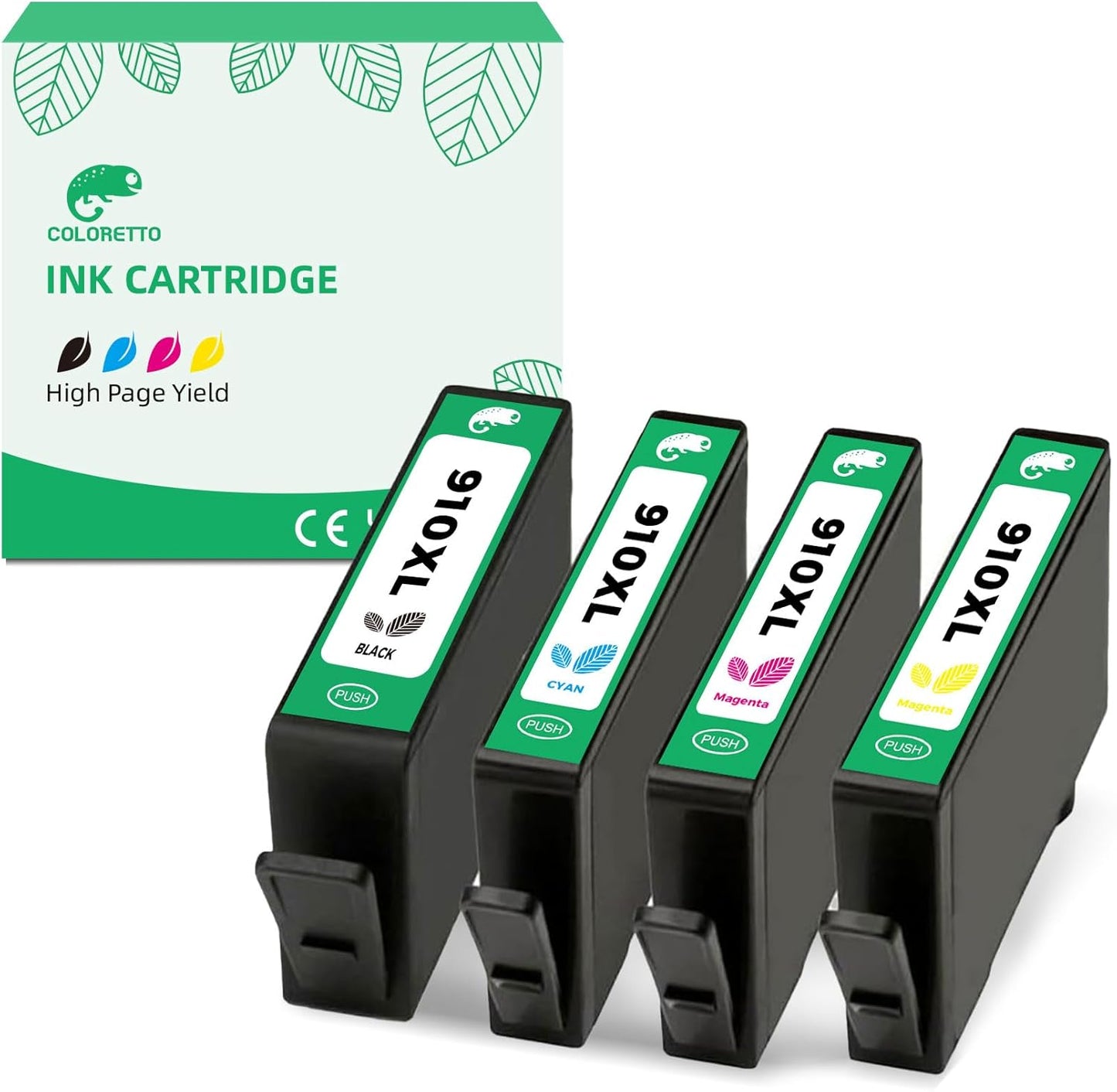 COLORETTO 910XL Ink Cartridges for HP Printers for HP 910 Ink HP910 Compatible for OfficeJet Pro 8015e 8025e 8028e 8010 8025 8020 8020e 8035 8028 8015 8022 Printer Cyan Magenta Yellow 4 Pack