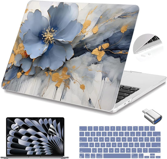 Teryeefi Compatible with A2941 M2/A3114 M3 MacBook Air 15 inch CaseRelease 2023 2024,Design Protective Slim Cover + Keyboard Cover + OTG Adapter for 15.3 inch MacBook Air Liquid Retina, Art Florals