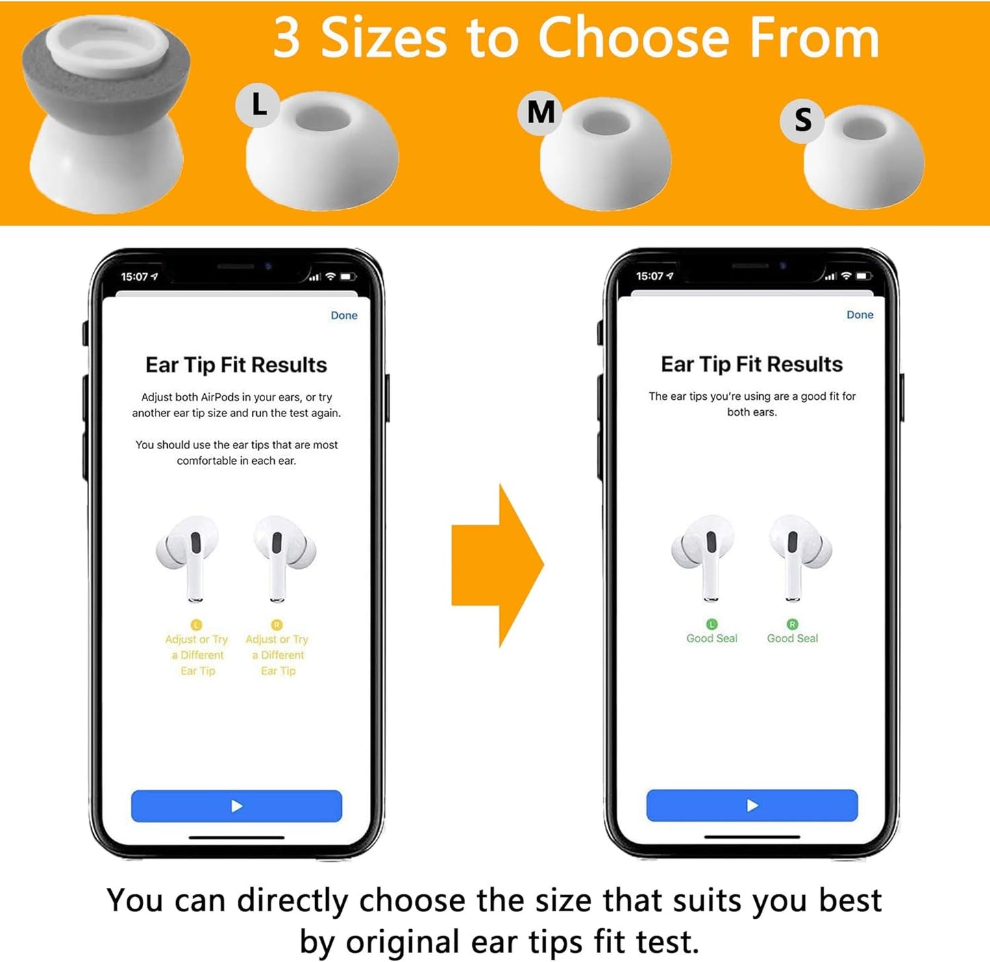 Airpod Pro Ear Tip Memory Foam & Silicone Hybrid Ear Tips, Perfect Noise Reduction, Stays in Your Ears, Ultra-Comfort, Anti-Slip Eartips, Fit in The Charging Case (Grey, Assorted S/M/L)