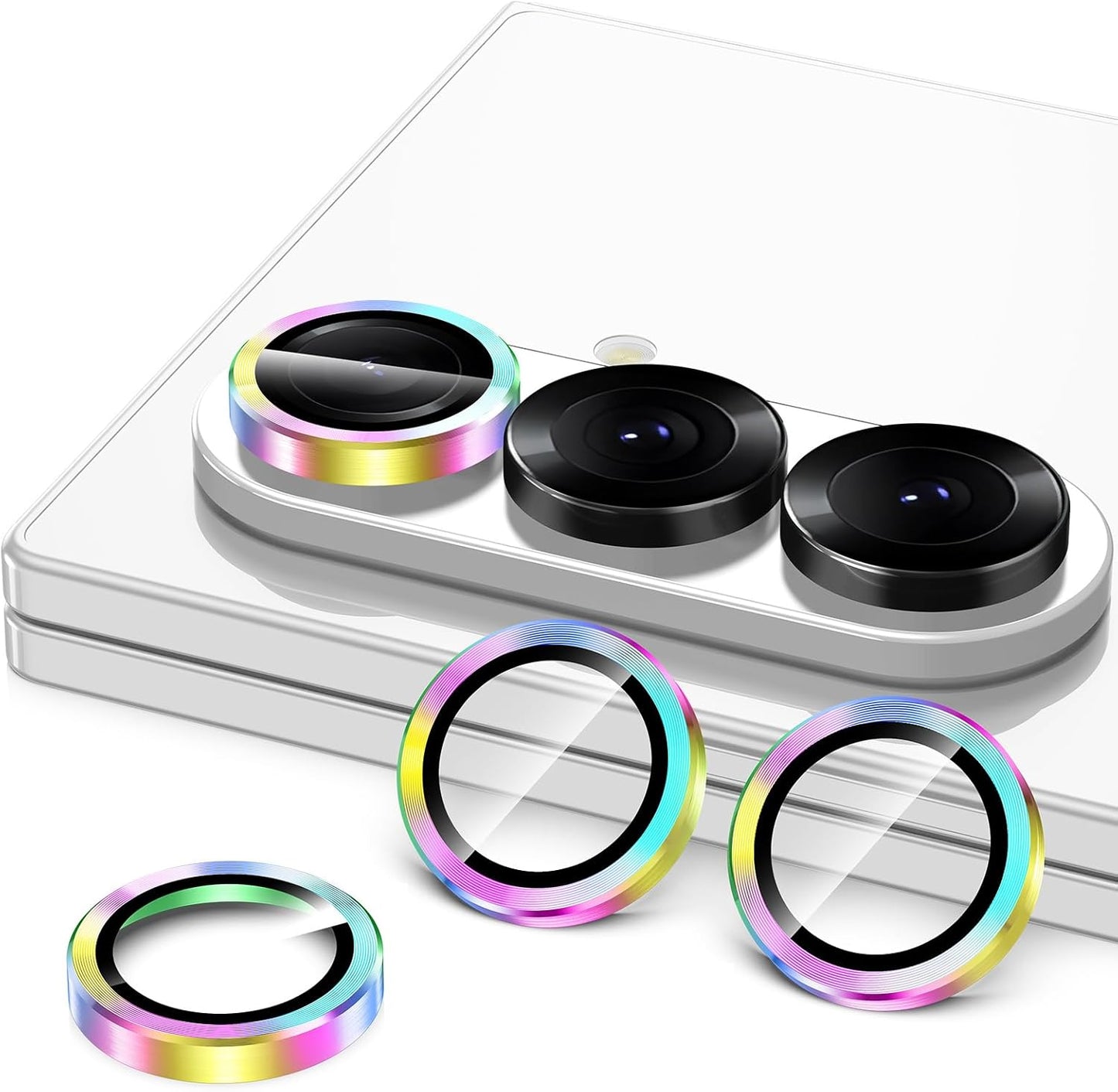 for Samsung Galaxy Z Fold 7 Camera Lens Protector, Individual Metal Ring Tempered Glass Lens Cover, [Strong Adsorption] Scratch Resistant Ultra-Thin HD Clear Lens Cover, 1 Set-Colorful