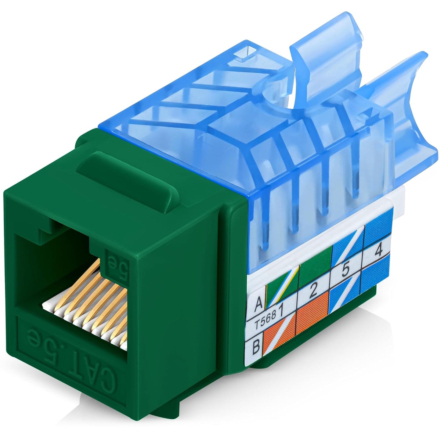 Everest 45° Angled RJ45 Cat5e Keystone Jacks 10-Pack in Green - Slim Profile Female RJ45 Connectors - Cat 5e Keystone Jack - Compatible with 45° Angled Speed Termination Tool - 45Term (B0BL3GS7ZY)