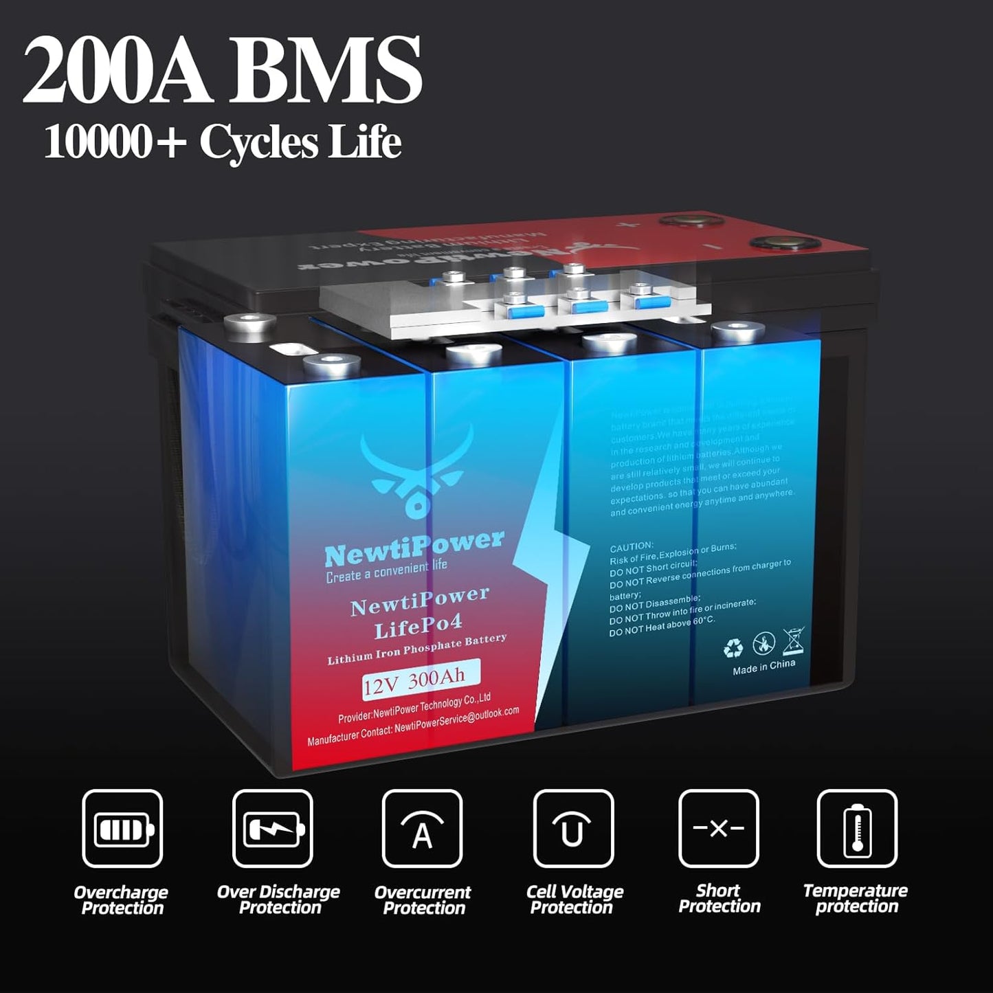 12V 300Ah Golf Cart Lithium LiFePO4 Battery with 200A BMS Grade A Cells Deep Cycle Rechargeable Battery,10000+ Cycles,Perfect for Golf Cart,Off Grid Applications (12.8V 300Ah-BLU)