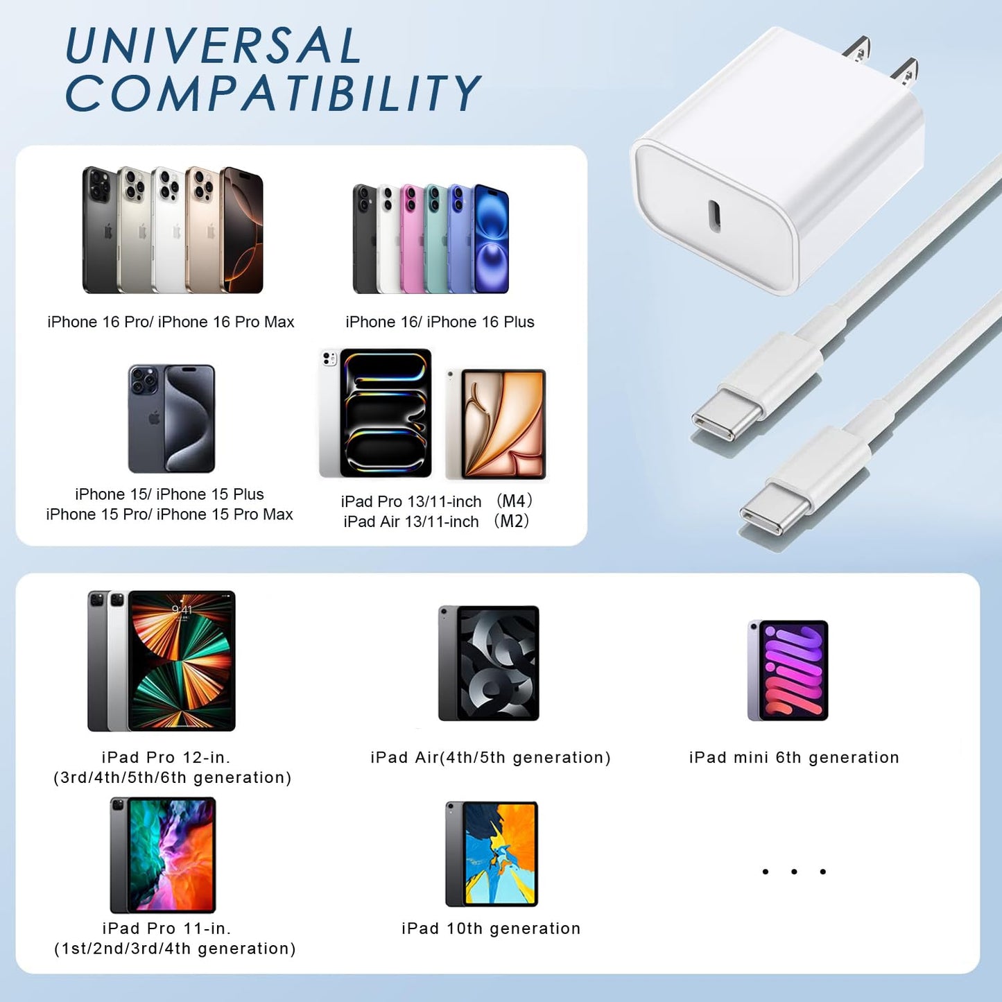 iPhone 16/15 Pro Max Charger Fast Charging,20W USB C Charger Block,3Pack Type C Fast Charging Cord Long USB C to C Wall Charge Cable for iPhone 16/16 Plus/16 Pro Max, iPad Pro 12.9"/11",iPad Air/Mini