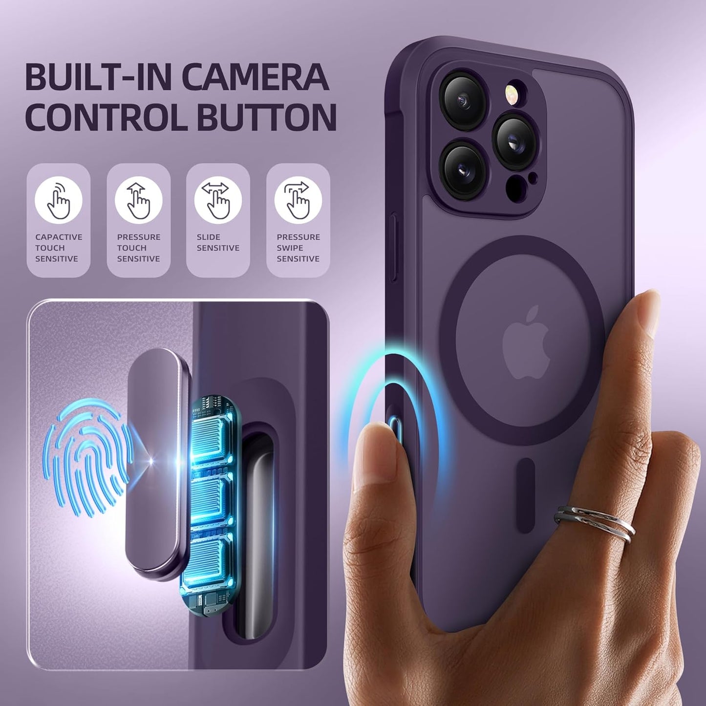 BERFY Magnetic for iPhone 16 Pro Max Case, Compatible with MagSafe, [Built-in 9H Tempered Glass Screen Protector & Camera Protection] Full Body Translucent Matte Phone case for 16 Pro Max, Deep Purple