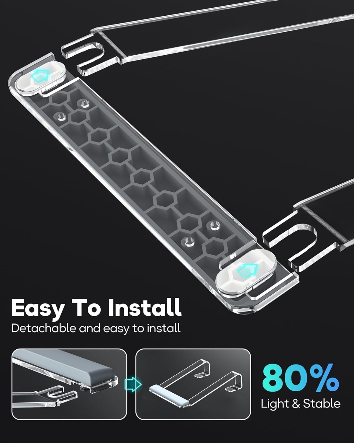 Clear Acrylic Laptop Stand for Desk, with Wrist Rest, Ergonomic Detachable Mount Compatible with 10-17'' All Laptops Such as MacBook Air Pro/HP/Dell/Lenovo