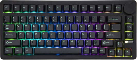 EPOMAKER QK81 75% Wireless Mechanical Gaming Keyboard, QMK/VIA Programmable and Hot-Swappable, 81 Keys with Metal Knob, 2.4Ghz/BT/USB, Creamy Gasket-Mount, RGB Backlight (Black, Flamingo Switch)