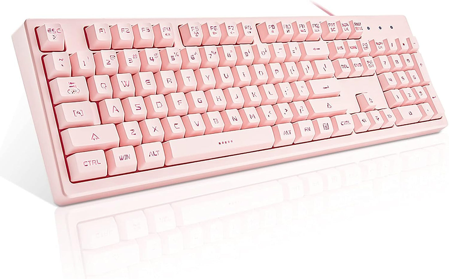 Basaltech Pink Keyboard with 7-Color LED Backlit, 104 Keys Quiet Silent Light Up Keyboards, 19-Key Anti-Ghosting Cheap Gaming Keyboard Mechanical Feeling Waterproof Wired USB for Computer, Mac, Laptop