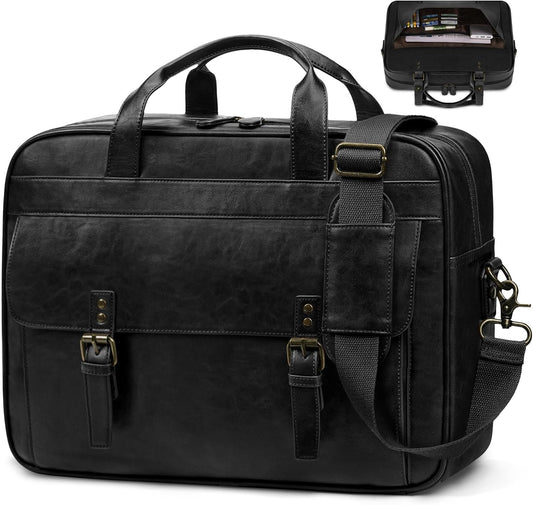 RAINSMORE Messenger Bag for Men 16 Inch Laptop Bag Vintage Leather Waterproof Laptop Briefcases Large Computer Satchel Bag