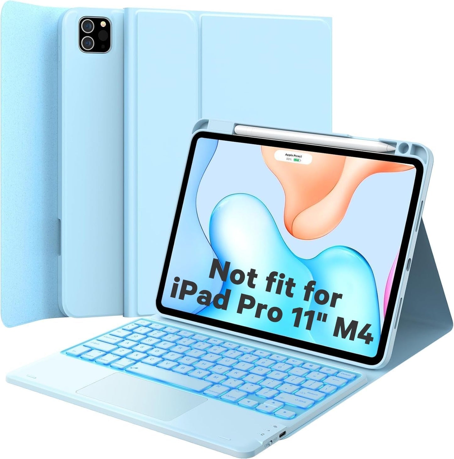 GreenLaw Keyboard Case for iPad Air 11-inch (M3/M2) 2025/2024 & Air 4th/5th Gen & iPad Pro 11 inch (1st/2nd/3rd/4th Gen), Smart Touchpad, 7-Color Backlit, Stain Resistant Cover, Sky Blue