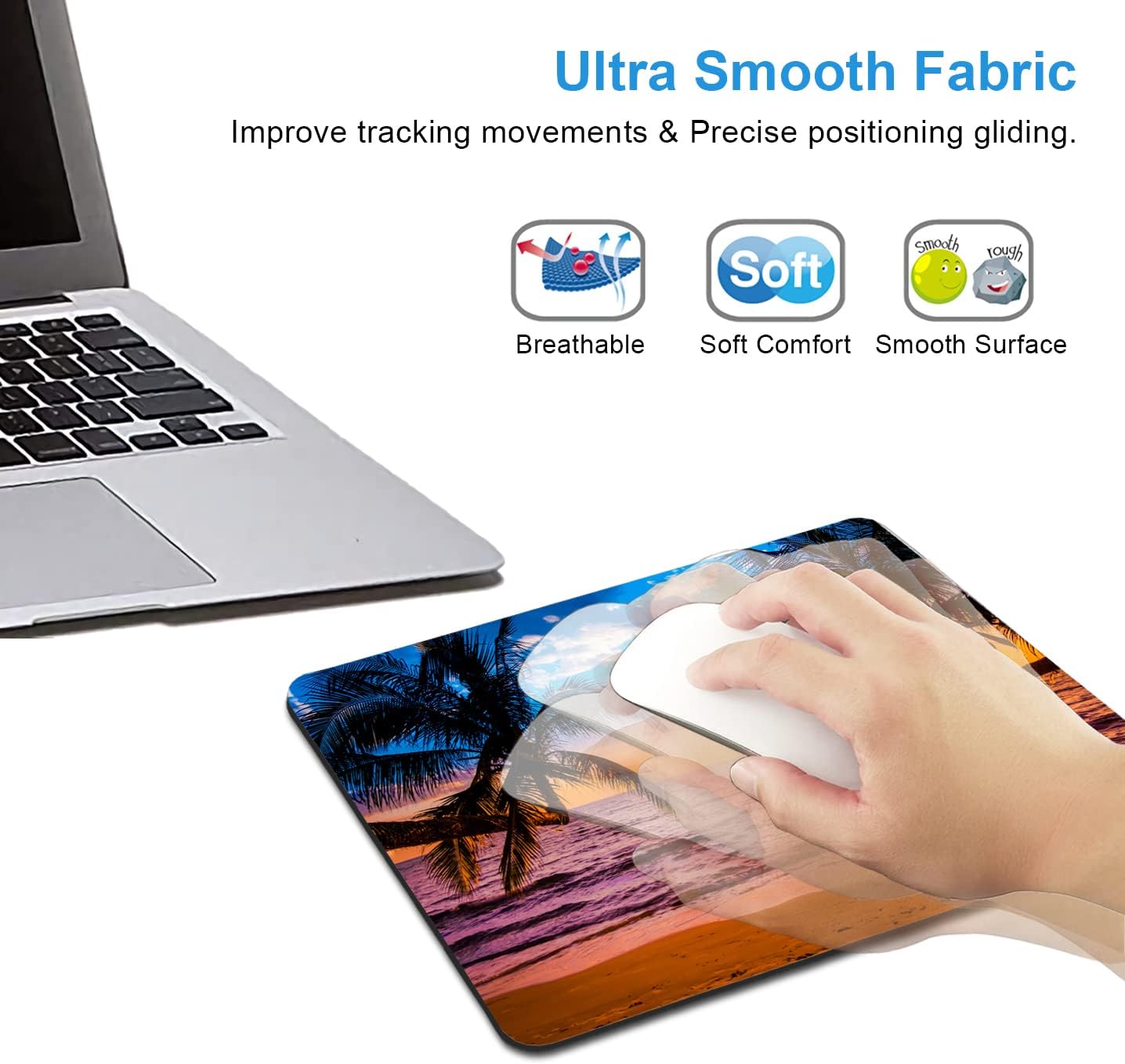 IMAYONDIA Sunshine Beach Coast Sea Palm Trees Mouse Pad,Hawaiian Coconut Trees Mousepad, Pacific Sunrise Sunset Mouse Mat, Square Mouse Pad for Office Laptop Computer PC Men Women, 9.5 x 7.9 Inch