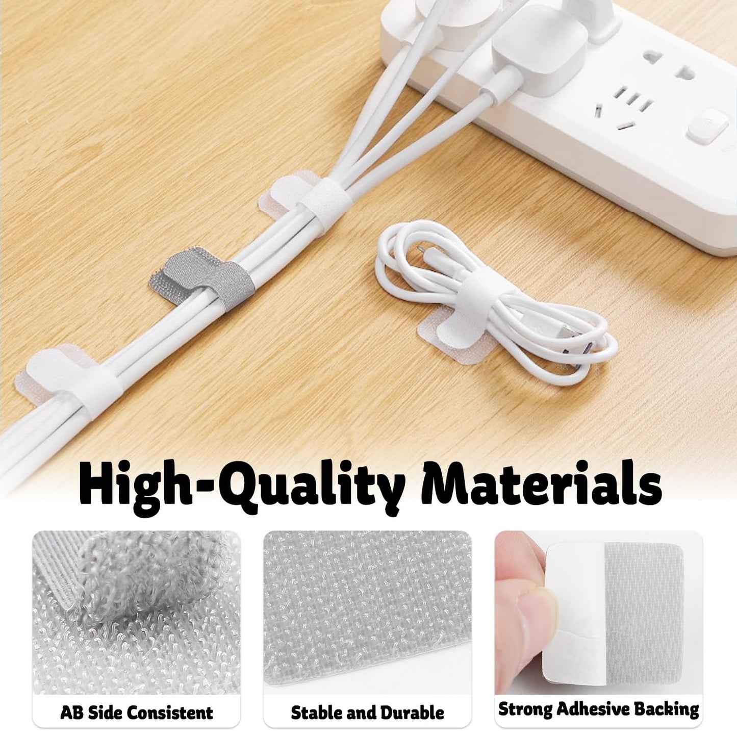 40 PCS Hook and Loop Cable Ties, Self-Adhesive Hook and Loop Cable Straps, Sticky-Back Wire Organizer for Under Desk Cable Management, Adjustable Cable Straps Clips for Home Office(White, Gray)