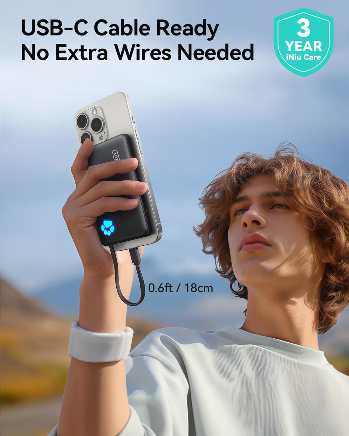 INIU Portable Charger, Slim 10000mAh Power Bank with Build in USB-C Cable, 20W Fast Charging Small Phone Charger, Flight Cruise Ship Trip Accessories Essentials for College Student Teen Boy Girl, Blue