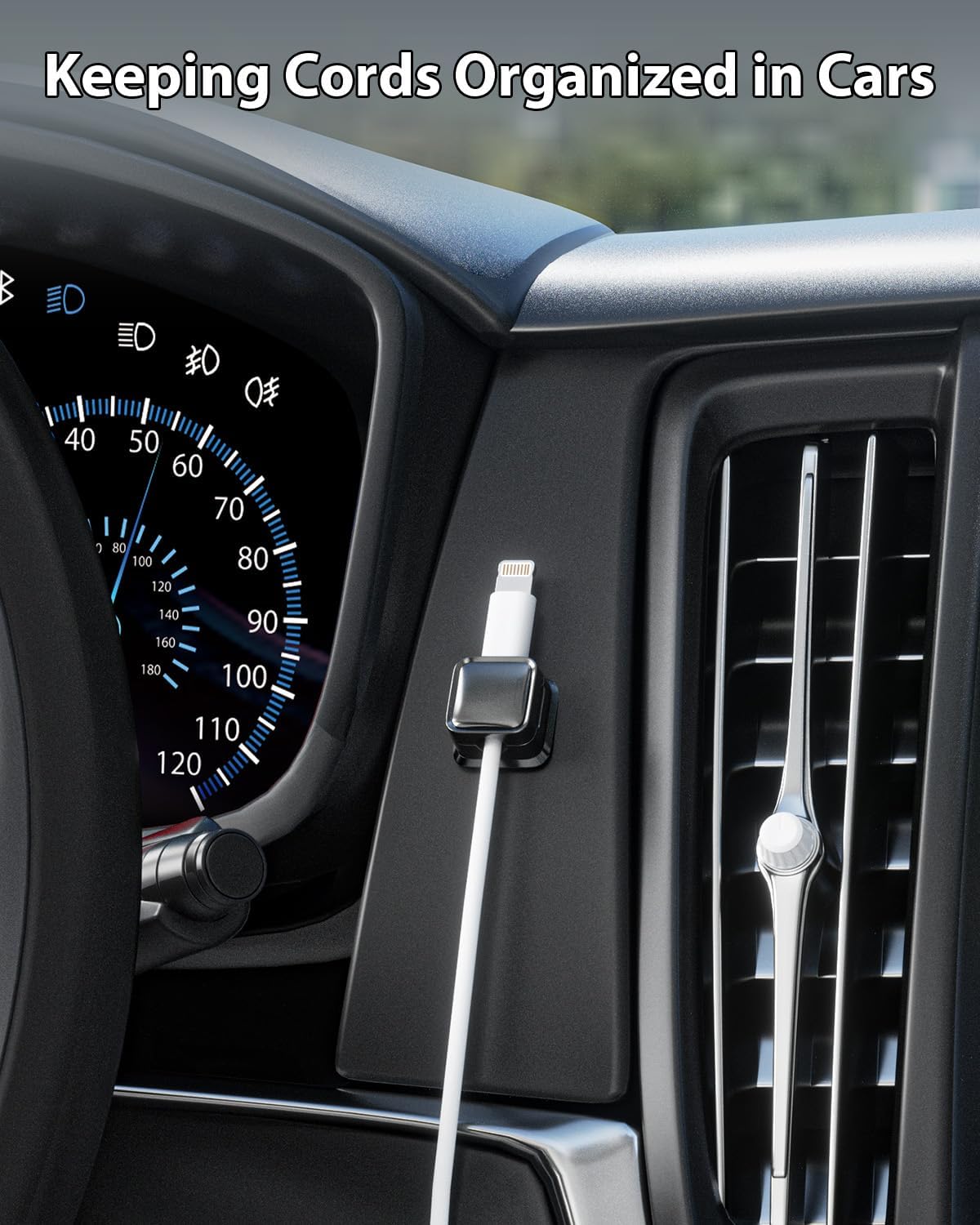 12 Pack Magnetic Cord Organizer Holder, Strong Adhesive Desk Cable Management, Easy Open, Organize Phone Charging Cords, Wire Holder, Neatly for Home, Office, Car, Desk, Nightstand - Black