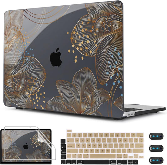 CISSOOK for MacBook Pro 13 inch Case 2025-2020 Release Model A2338 M1 M2 A2289 A2251 with Touch Bar, Plastic Hard Shell Case & Keyboard Cover & Screen Protector for Pro 13, Gorgeous Gold Floral