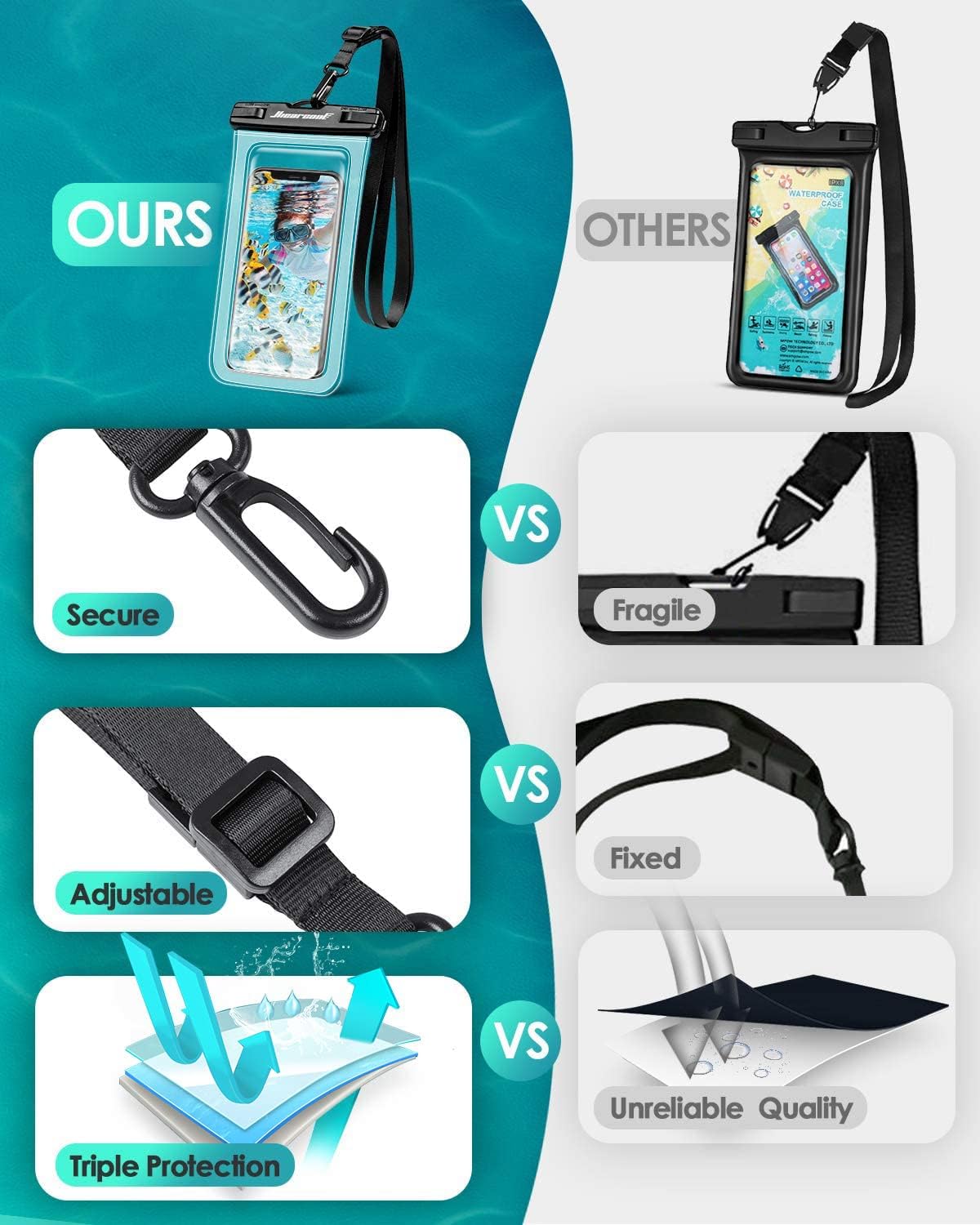 Hiearcool Waterproof Phone Pouch, Waterproof Phone Case, IPX8 Cellphone Dry Bag Compatible for iPhone 16 15 14 13 Pro Max Plus Cellphone Up to 8.3", Beach Essentials for Travel-Clear-4Pack