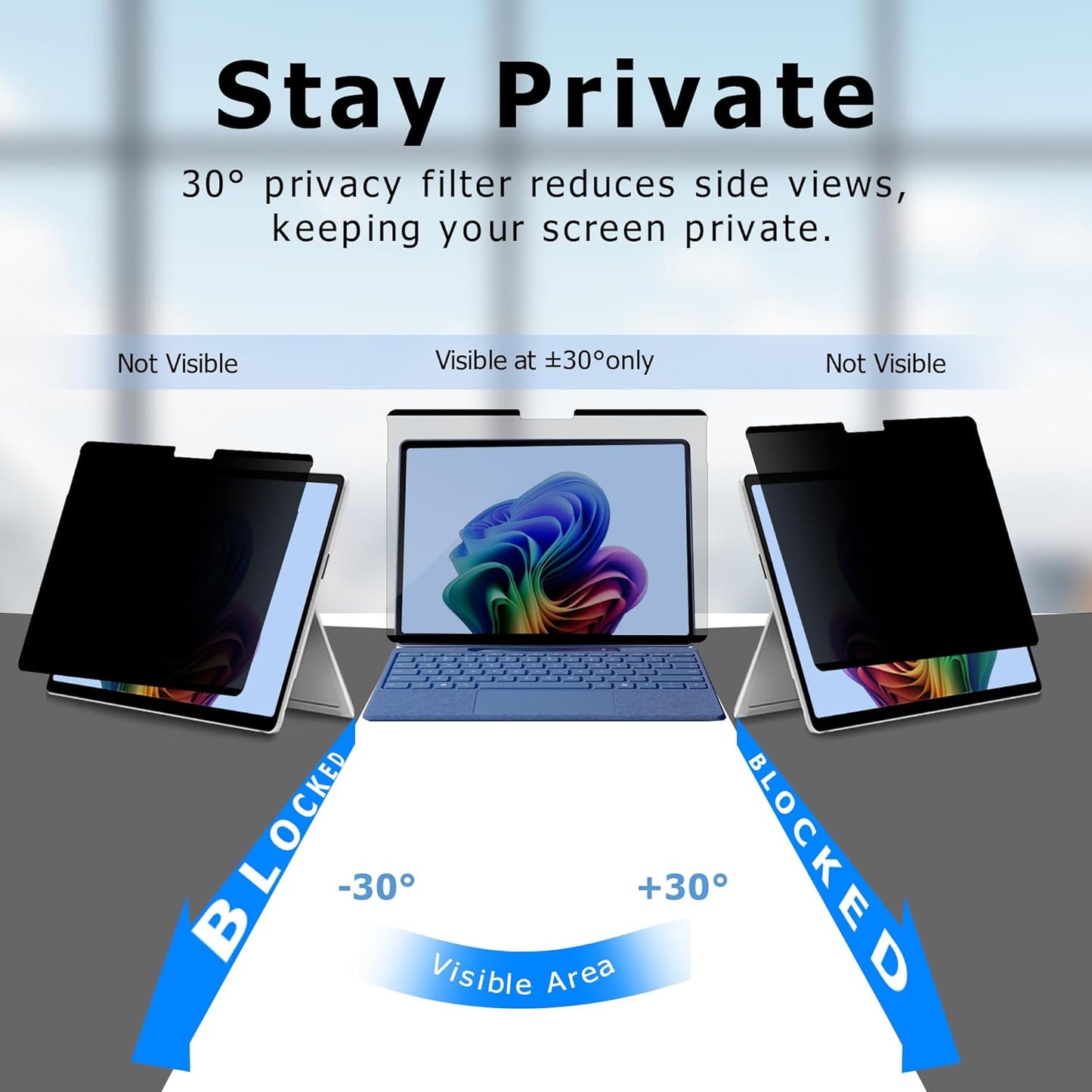 Adeway Magnetic Privacy Screen for Surface Pro 12 inch (2025), Anti-Glare, 30° Side View Protection, Washable & Reusable Filter, Bubble-Free Installation