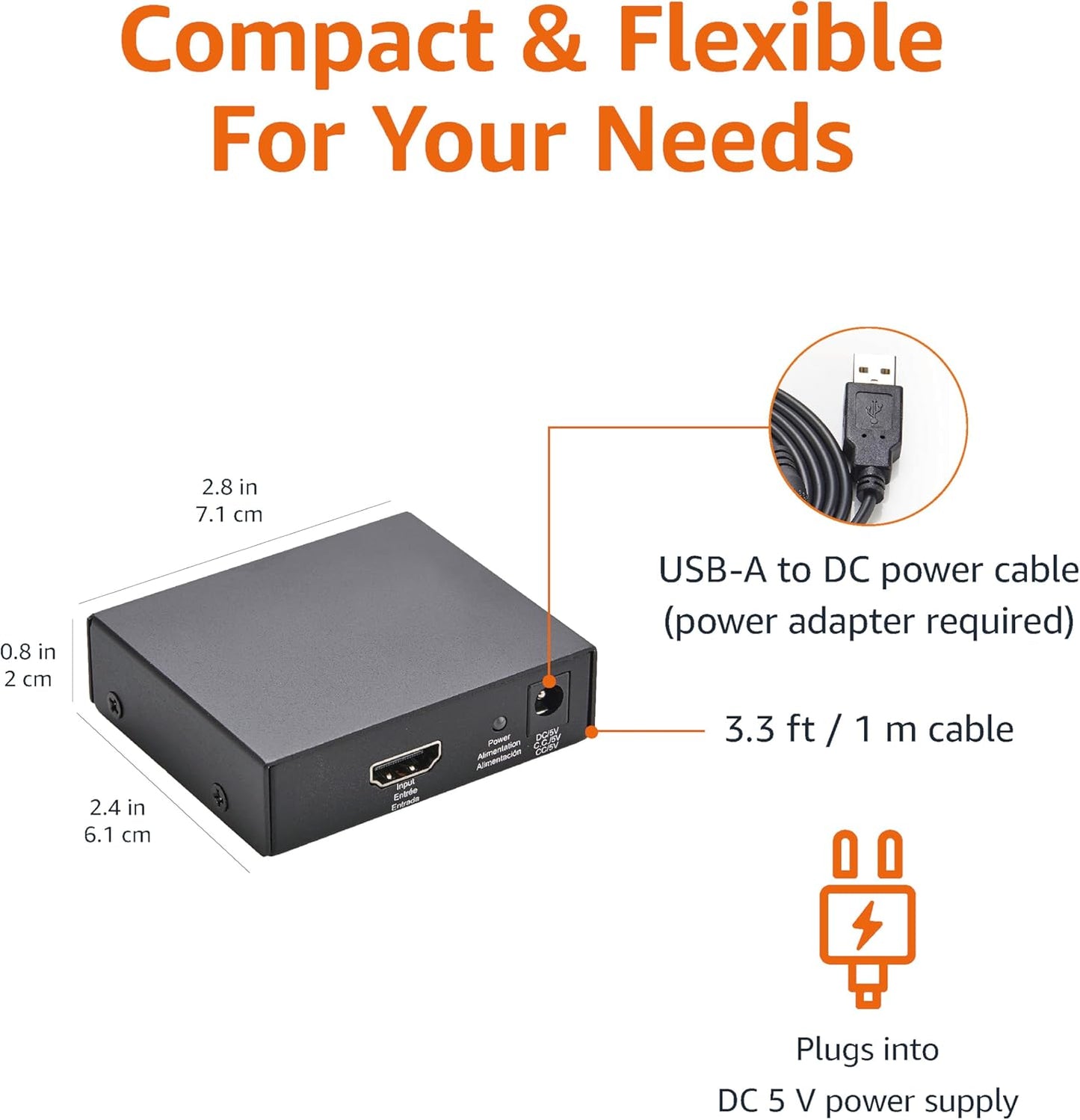 Amazon Basics HDMI Splitter 1 in 2 Out, 4K@30Hz for Dual Monitors, Mirror Only, Black