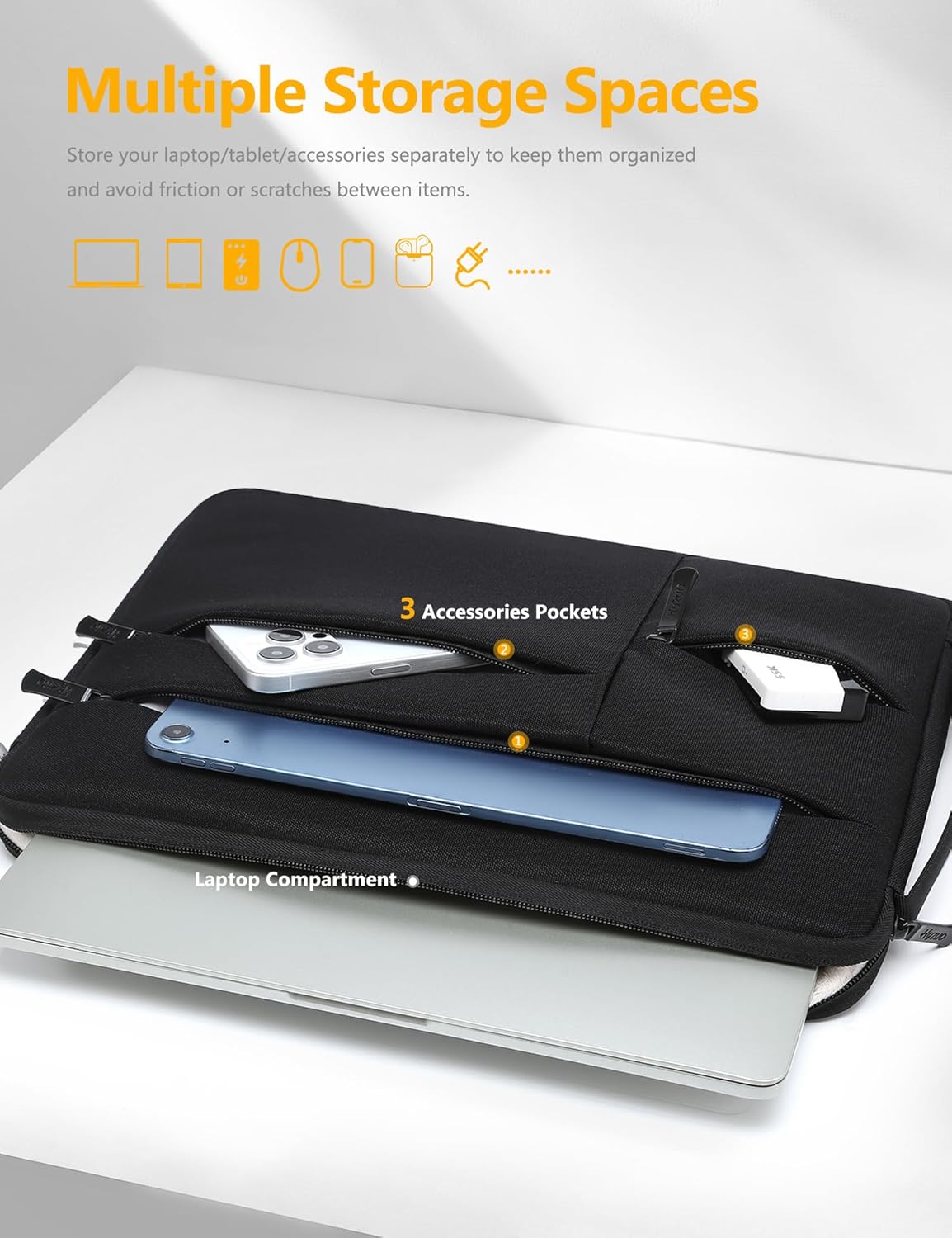 HYZUO 15-16 Inch Laptop Sleeve Bag for MacBook Pro 16 M4/M3/M2/M1 2025-2019, 15" Surface Book, Portable NoteBook Case for 15" 15.6" HP Dell Lenovo ThinkBook Asus Acer Samsung HUAWEI, Classic Black