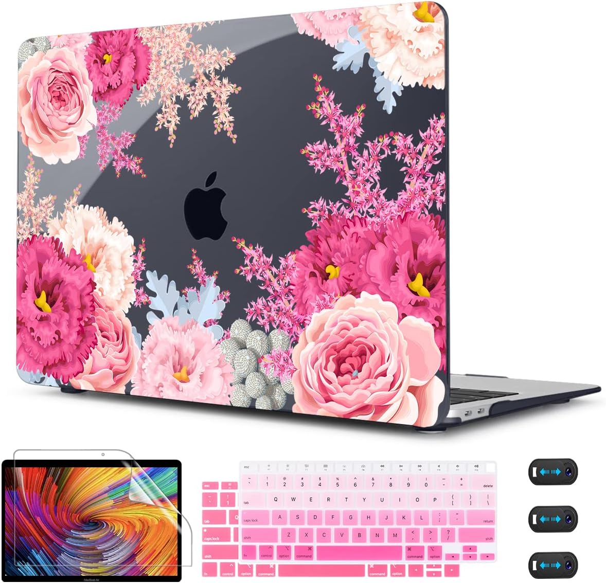 CISSOOK Floral Case Cover for MacBook Air 13 Inch 2020 2021 2019 2018 Release A2337 M1 A1932 A2179, Plastic Hard Shell Case with Keyboard Cover for MacBook Air 13" with Touch ID, Gorgeous Flowers