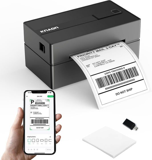 Bluetooth Thermal Label Printer, 4x6 Wireless Thermal Shipping Label Printer for Small Business, Compatible with iPhone,Android,Windows,Mac,Chromebook –Works with Ebay Shopify USPS&More, Black