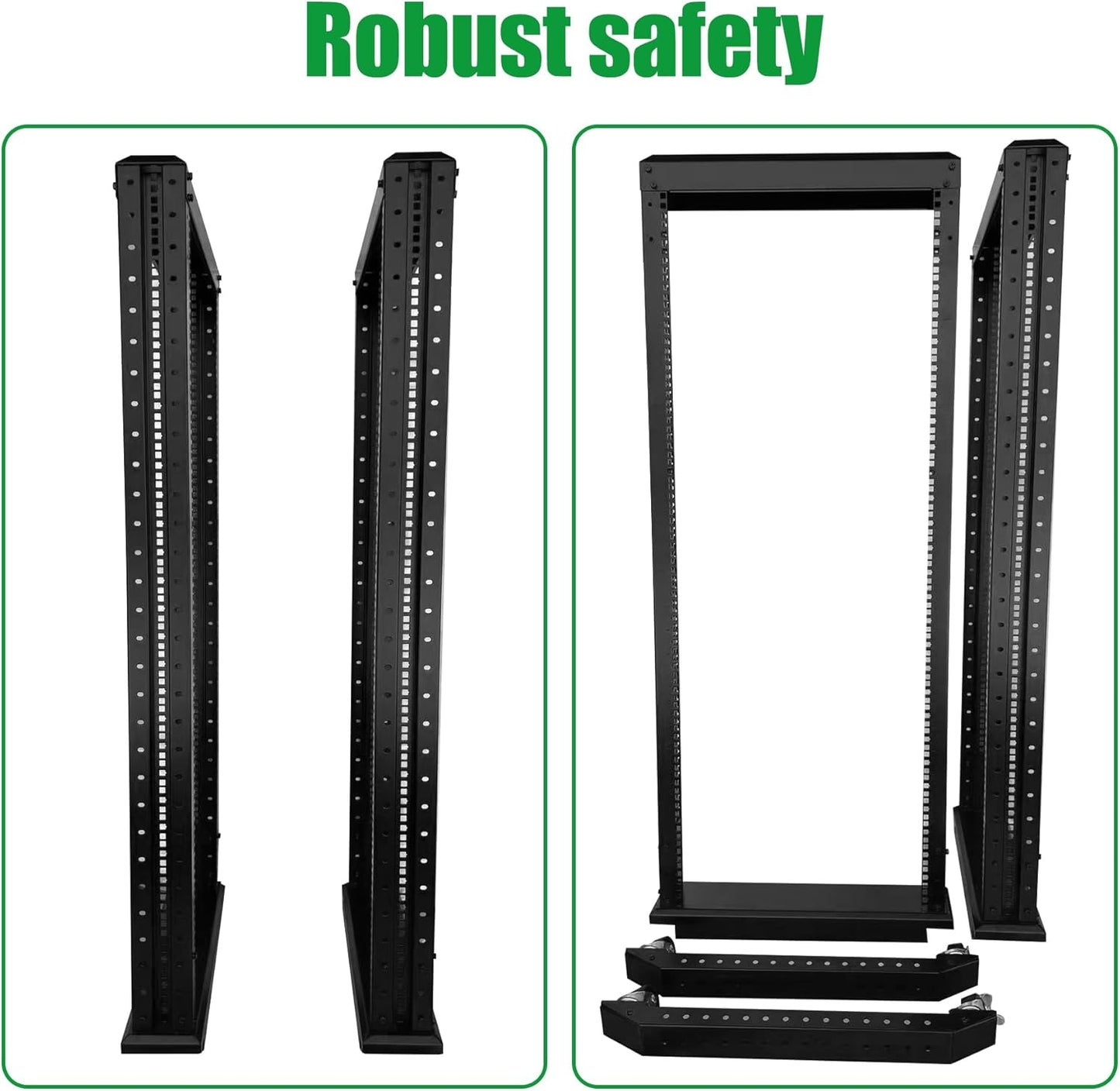 15U Server Rack/4-Post 19in Network Rack/Open Frame Rack with Wheels, Heavy-Duty Frame Cabinet/Adjustable Depth 15.75-13.75in GLOBALRACK(4POST-600-15U)