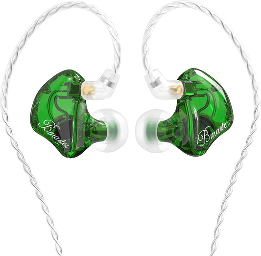 BASN in-Ear Monitors, Bmaster Triple Driver HiFi Stereo Noise-Isolating in-Ear Headphones with Two Detachable MMCX Cables for Stage/Audio Recording (Green)
